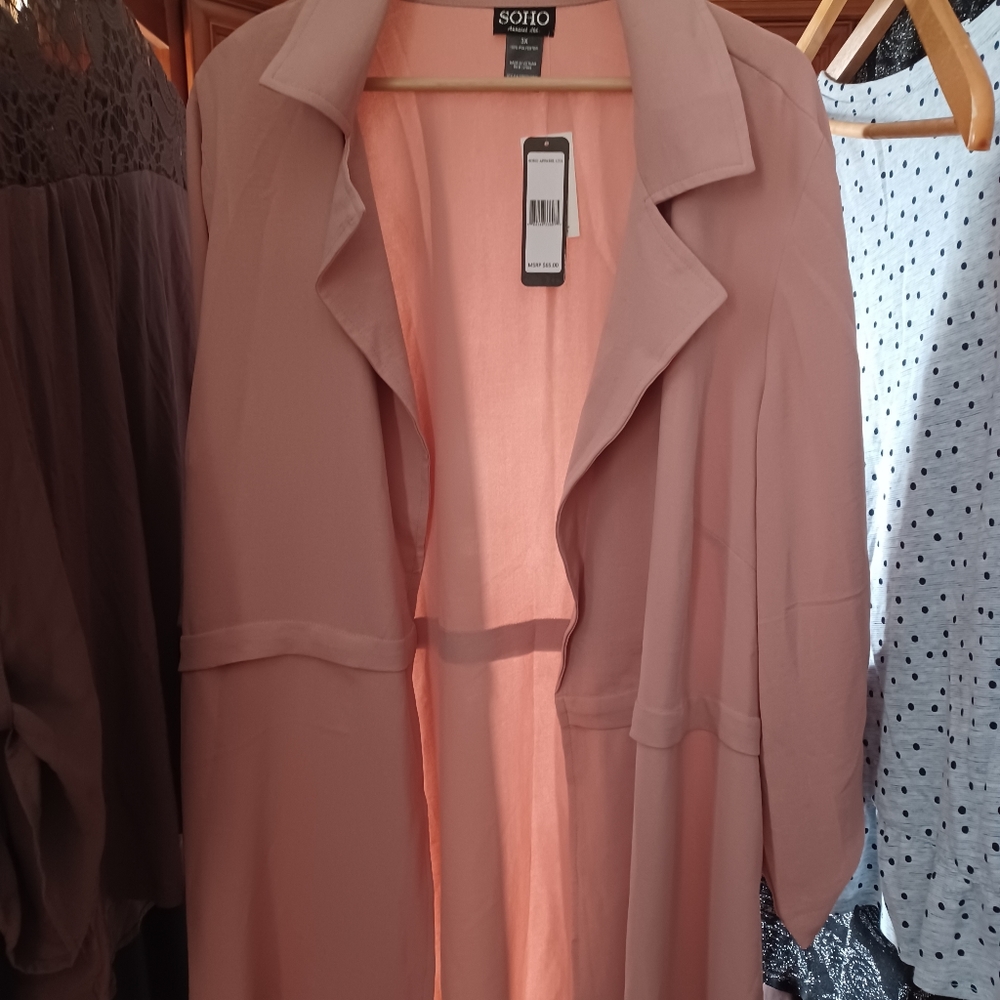 Soho Open Front 3/4 Sleeve Collared Solid Knit Jacket-Pink NWT - Picture 5 of 7